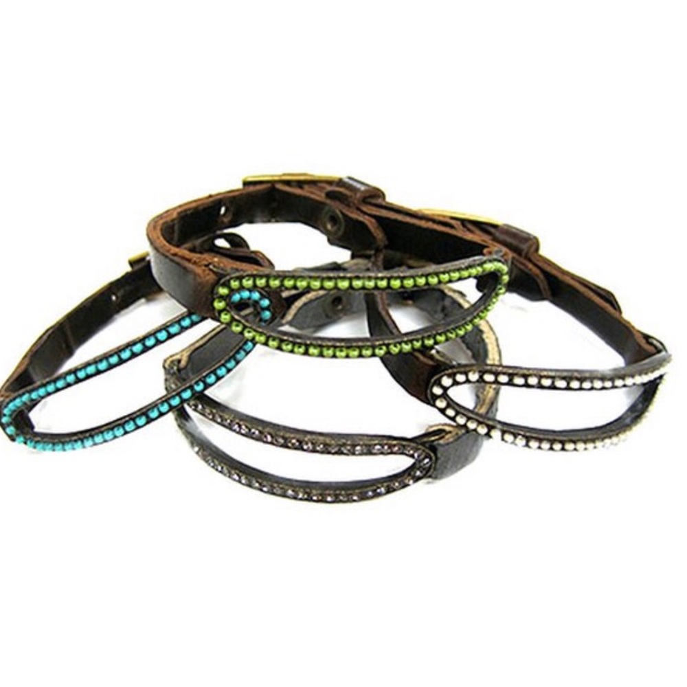 Open Oval Seed Bead & Leather Bracelets,NWT